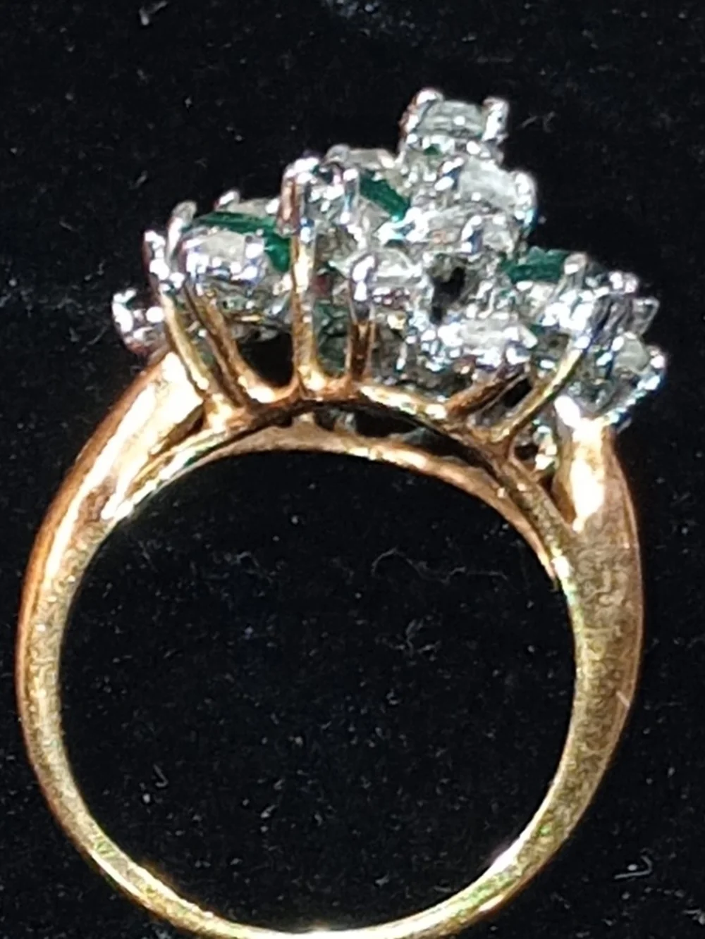 Vintage Emerald and Clear Cluster Cocktail Ring - Women Jewelry 18k HGE